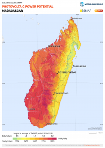The solar potential is extremly high almost all over Madagascar. Perfect conditions to expand solar energy for a sustainable energy supply for the island! © 2019 The World Bank